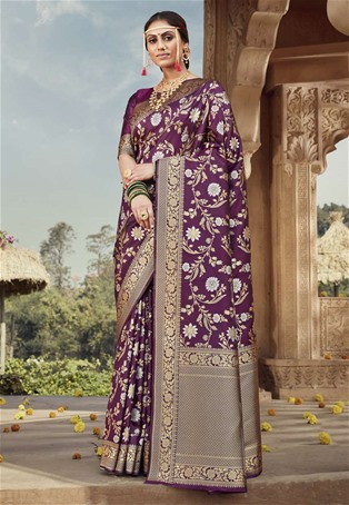 purple banarasi silk wedding sarees