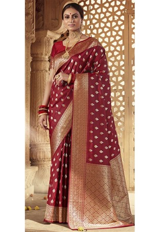 maroon banarasi silk wedding sarees