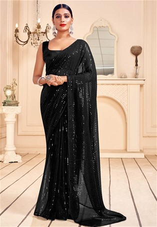 black faux georgette designer sarees