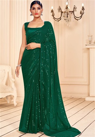 green faux georgette designer sarees