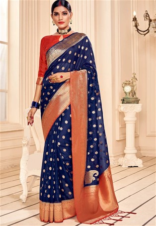 navy blue banarasi silk designer sarees