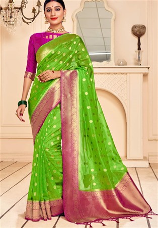 green banarasi silk designer sarees