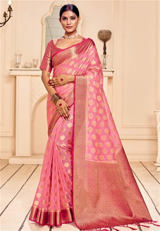 pink banarasi silk designer sarees