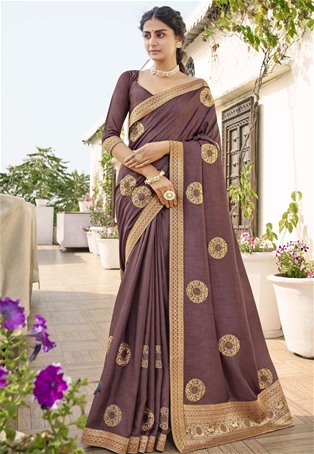 brown dola silk designer sarees