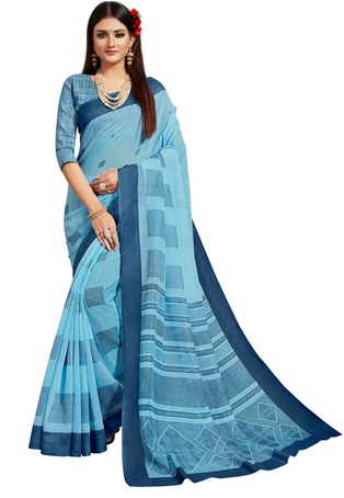 blue linen designer sarees