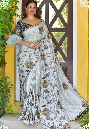 grey caracal silk designer saree