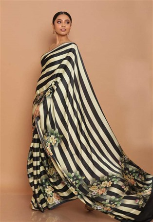 black,white pure japan satin designer saree
