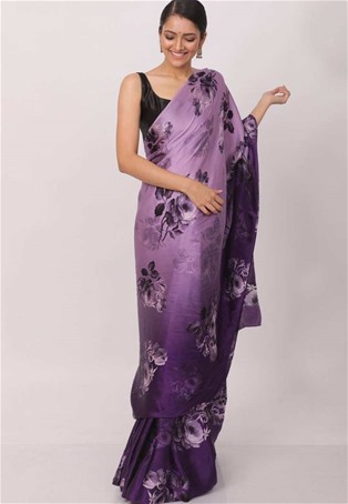 purple pure japan satin designer saree