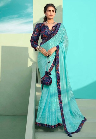 blue chiffon designer sarees