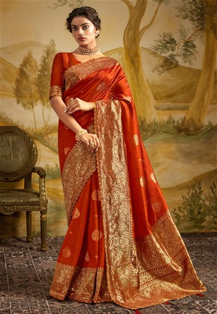 rust art silk designer sarees