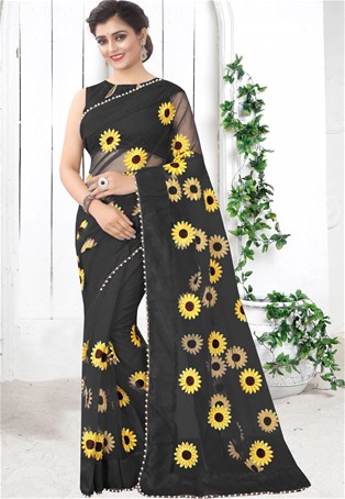 black mono net designer sarees