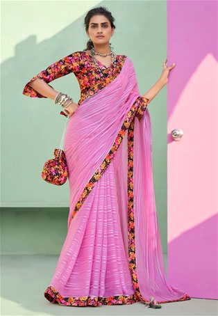 pink chiffon designer sarees