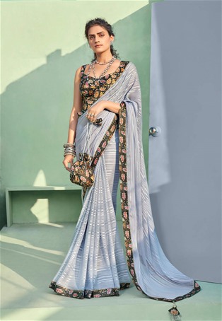 grey chiffon designer sarees