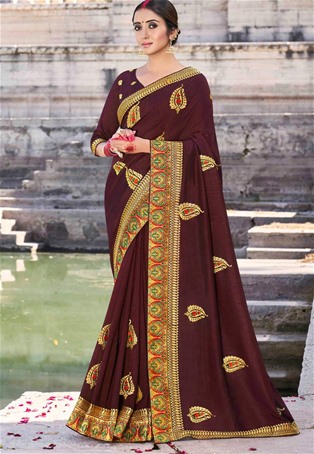 maroon vichitra silk designer saree