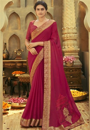pink chiffon wedding saree