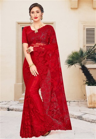 red net wedding saree