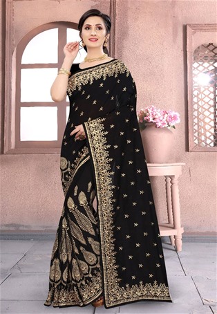 black vichitra silk wedding designer saree