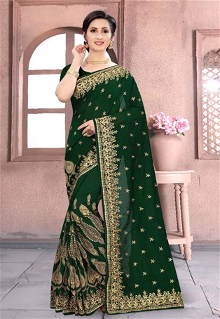 green vichitra silk wedding designer saree