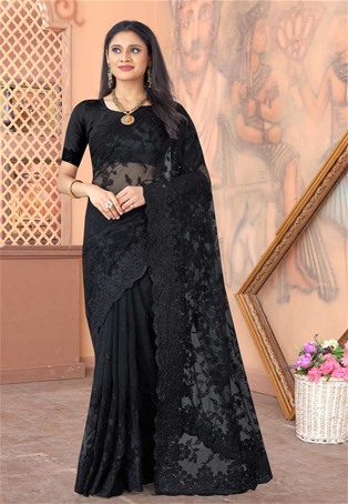 black net wedding designer saree