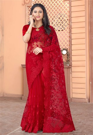 red net wedding designer saree