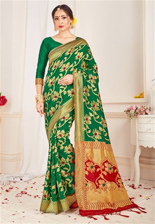 green banarasi silk designer saree