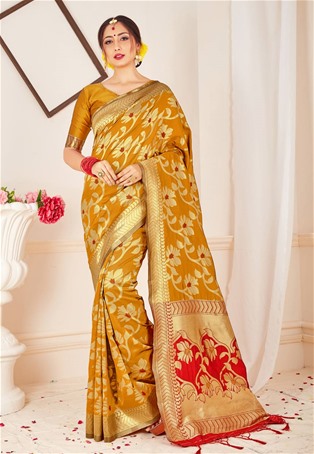 mustard banarasi silk designer saree