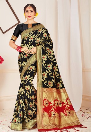 black banarasi silk designer saree