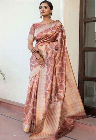 fawn tussar silk designer saree