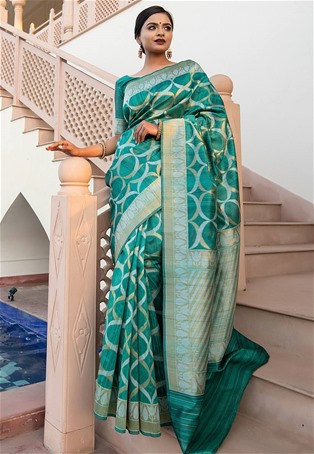 green tussar silk designer saree