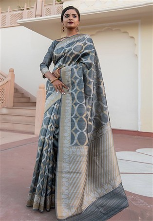 grey tussar silk designer saree