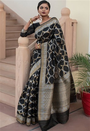 black tussar silk designer saree