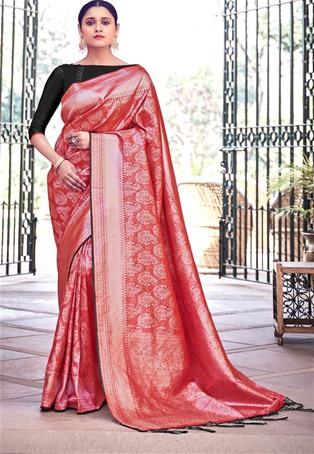 red banarasi silk designer saree