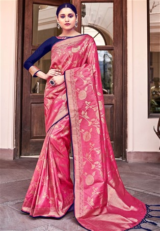 pink banarasi silk designer saree