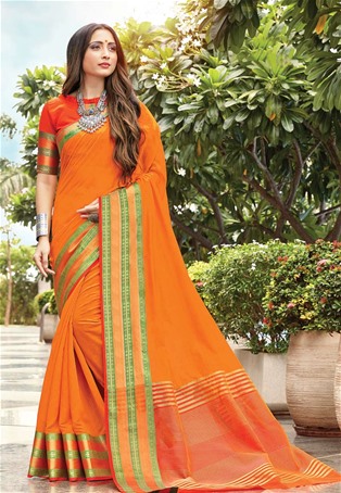 orange cotton handloom saree