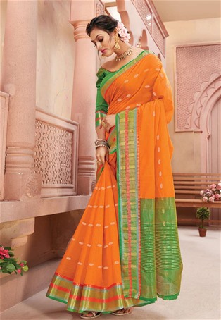 orange handloom silk saree