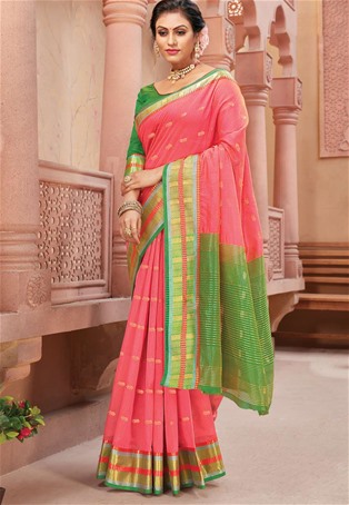 pink handloom silk saree