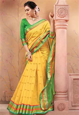 yellow handloom silk saree